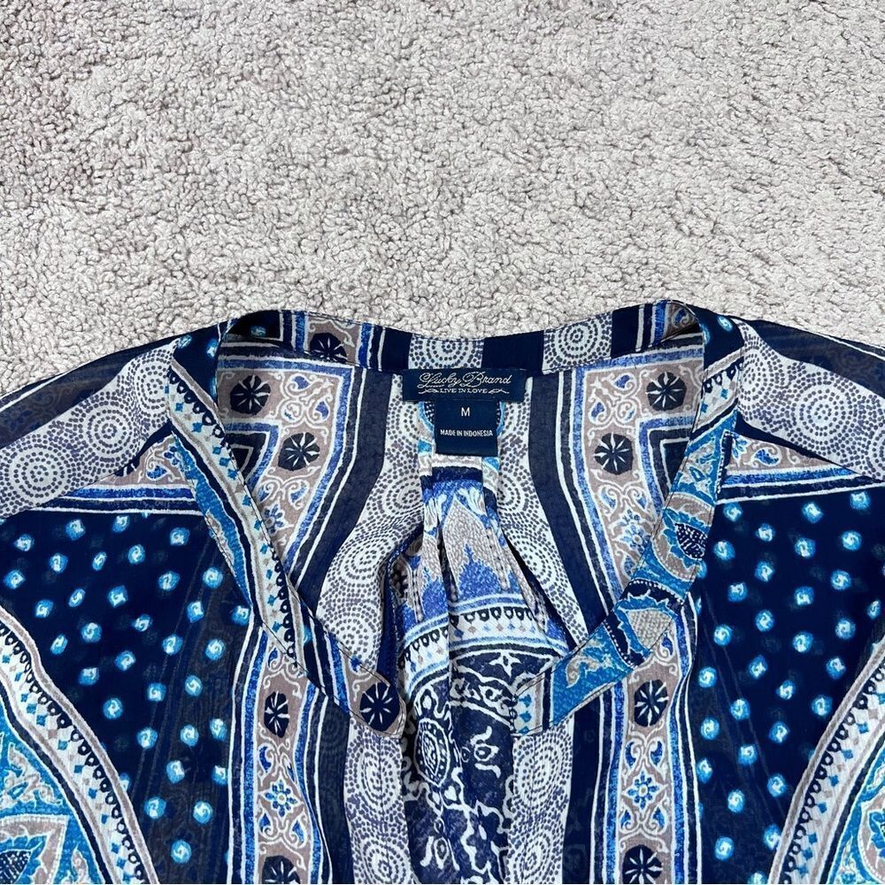 Lucky Brand Tunic Top Blouse Semi-Sheer Paisley Button Up Size M - Picture 8 of 8